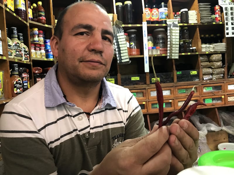 Germán Cobián, a chile vender for 38 years at Mercado de la Bola, photo by Megan Frye