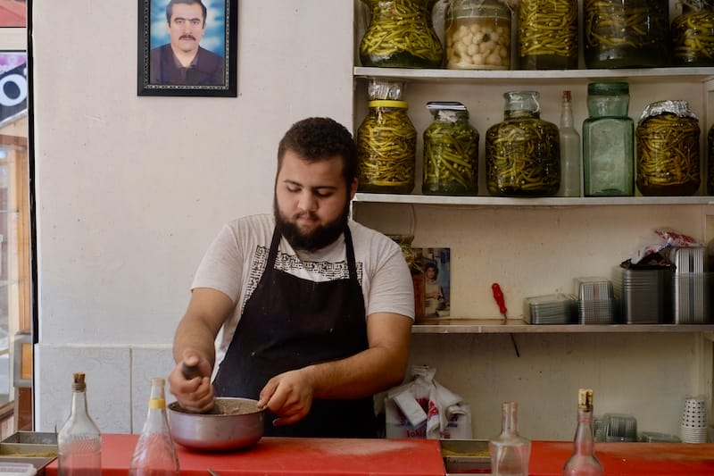 Fresh bakla being made at Çayırcı Bakla Humus Salonu, photo by Paul Osterlund