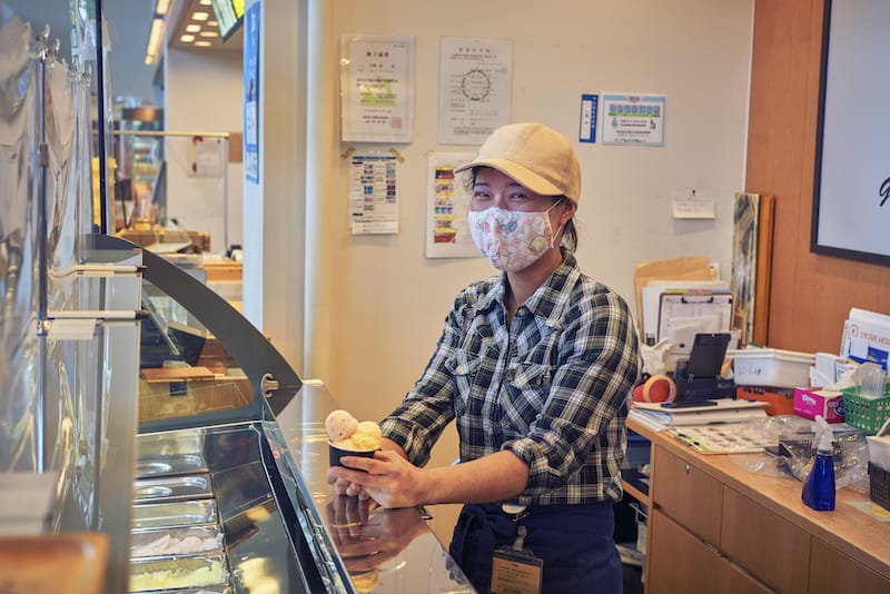 Ayumi Chiba behind the counter at Gelato Natura Due, photo by Alex Fisher