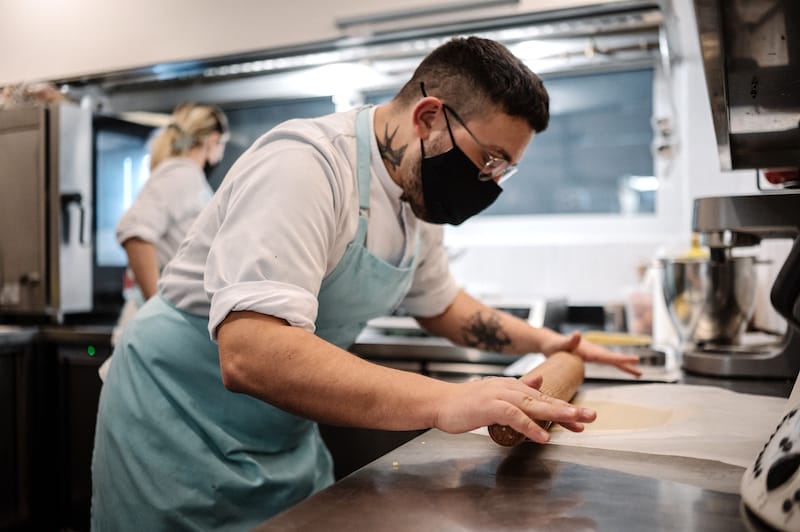 At work in the kitchen at In Love Again, photo by Manteau Stam