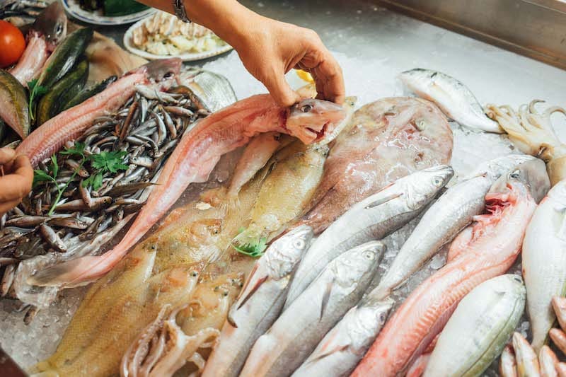 The fish counter at Ouzeri Tou Laki, photo by Marco Arguello