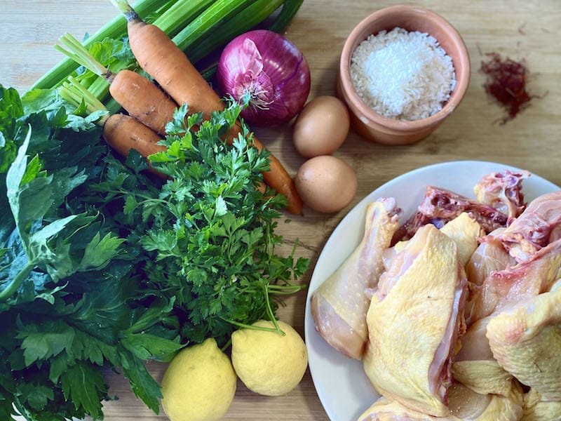 Ingredients for chicken avgolemono soup, photo by Carolina Doriti