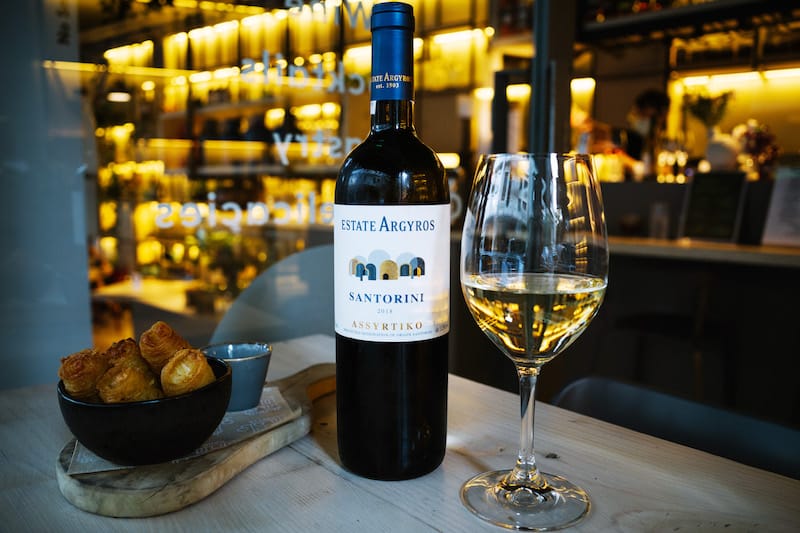 Our favorite assyrtiko from Santorini, produced by Estate Argyros, at Gargaretta, photo by Manteau Stam
