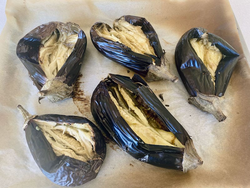 Boil the eggplants until they go very soft and the skin turns wrinkly and charred, photo by Carolina Doriti