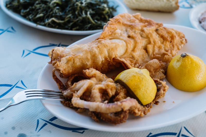 Fried whole calamari at Taverna tou Veletakou, photo by Manteau Stam restaurant lavrion