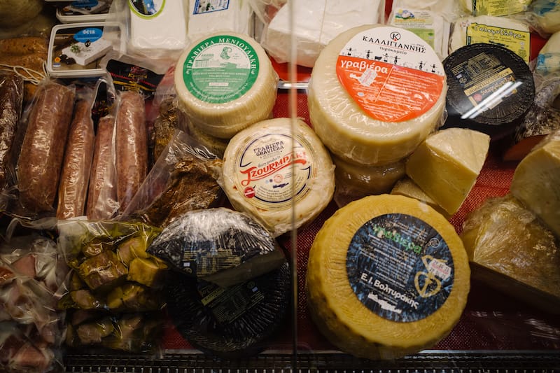 Cretan meat and cheese products at To Mitato tou Psiloriti, a small Cretan deli in Athens, photo by Manteau Stam