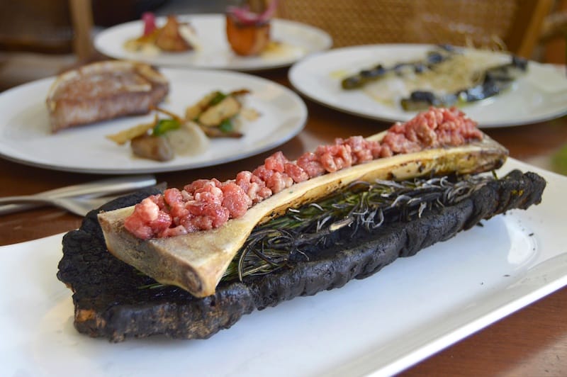 eating fancy bone marrow in Barcelona