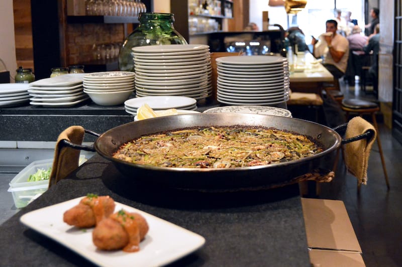 paella pan and croquettes