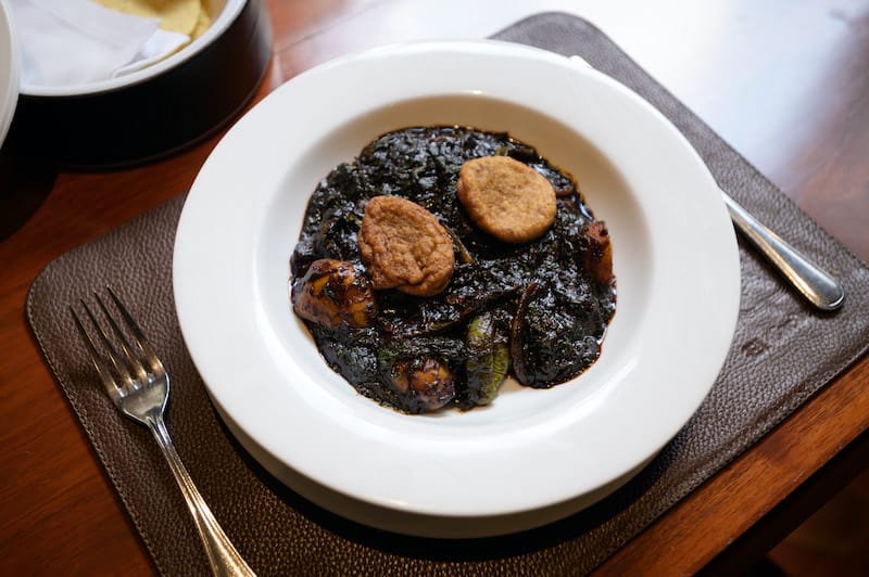 Romeritos con mole, El Cardenal, Mexico City, photo by PJ Rountree