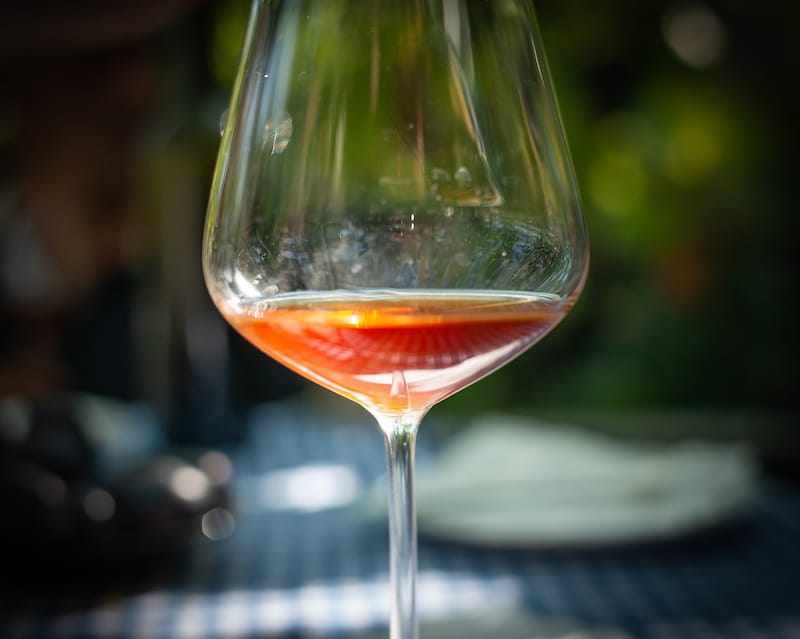 Seven days of skin contact made this krakhuna wine a deep amber color, photo by Justyna Mielnikiewicz