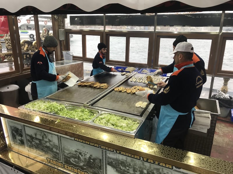 Nearly three dozen employees work on each balık-ekmek boat in Eminönü, photo by Jennifer Hattam