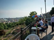 As the logic goes, anyplace worth standing for a moment can only be made better by çay. In this lookout in Cihangir, a commando teahouse is set up on a sidewalk with excellent views. Photo by Monique Jaques.