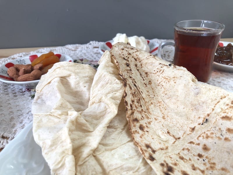 Lavaş with Turkish tea at home, photo by Geoffrey Ballinger