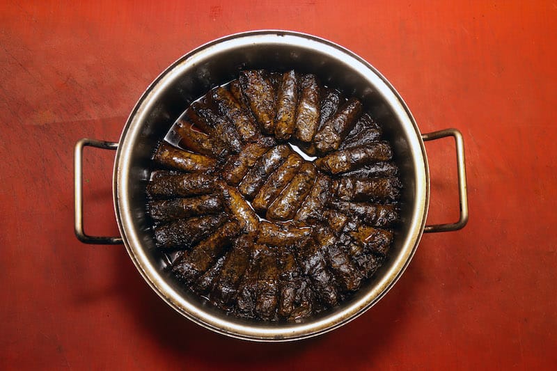 Stuffed grape leaves at Vezir Han, a Syrian restaurant in Istanbul, photo by Dima Al Sayed