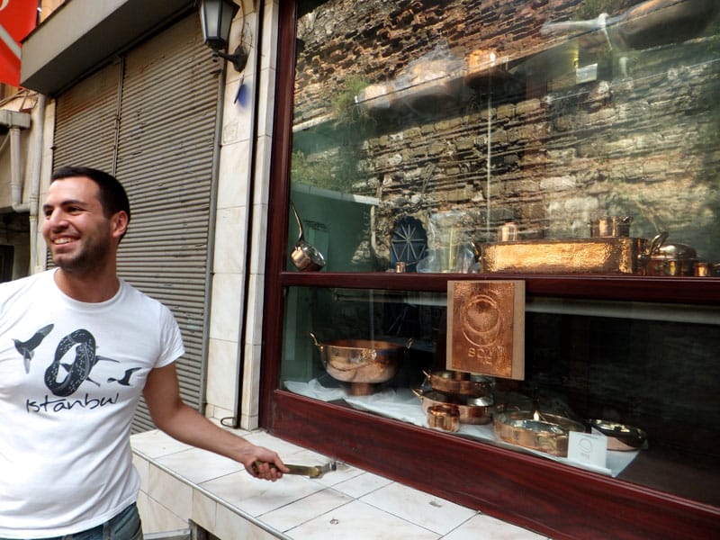 Emir Ali Enç in front of Soy Türkiye's workshop in the Grand Bazaar, photo by Roxanne Darrow