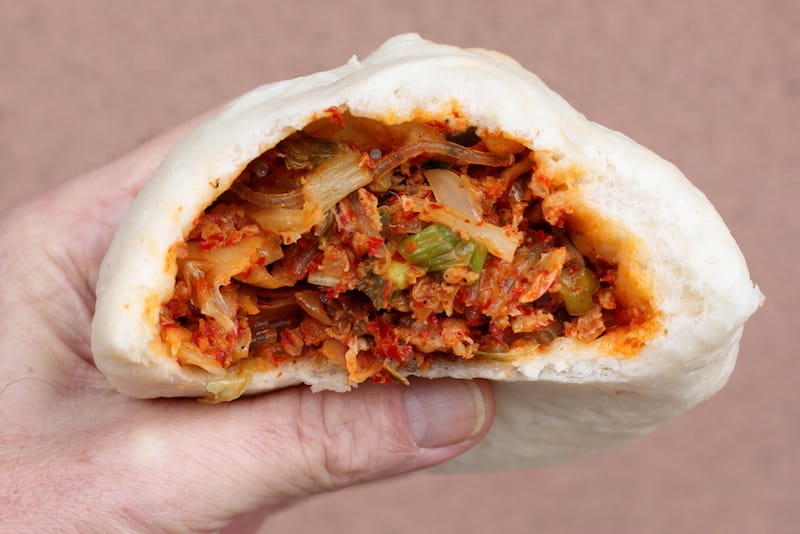 Pork and kimchi wang mandoo at Northern Wang Mandoo, Murray Hill, Queens, photo by Dave Cook
