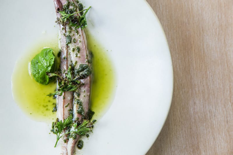 Smoked mackerel with a lettuce vinaigrette and a parsley emulsion at Prado, photo by Rodrigo Cabrita