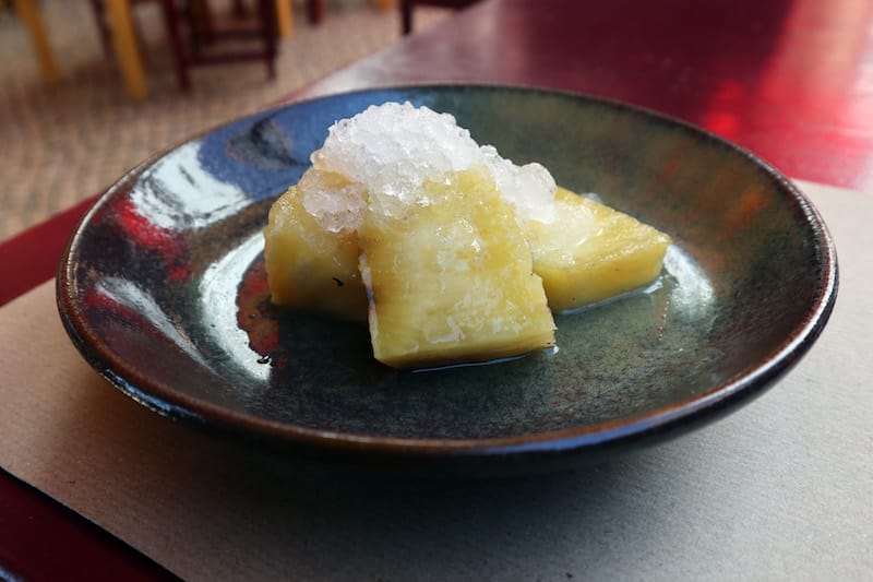Pineapple grilled with caramel and topped with granita, one of the desserts at Chapitô à Mesa, photo by Célia Pedroso