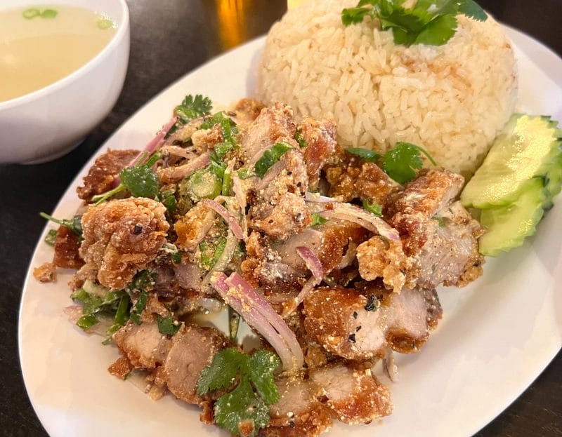 Zaab crispy pork belly