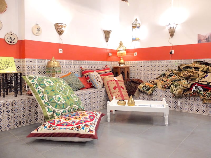 Inspired by “goods found in Mediterranean homes,” the selection of products at Souk de Nour d’Egypte ranges from vintage maps to golden hammam bowls to perforated tin lamps, photo by Alexis Steinman