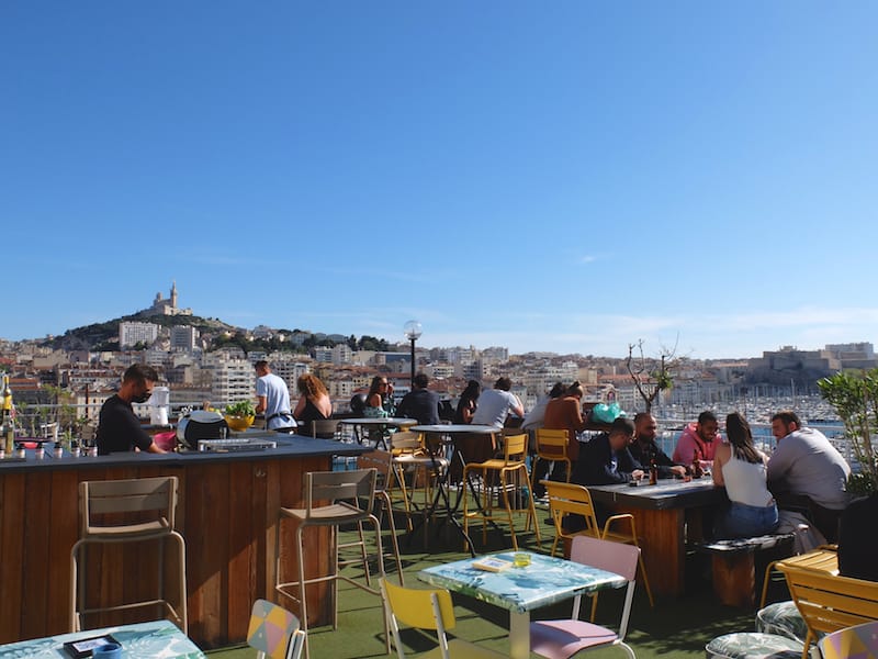 The rooftop bar at the Hotel Hermès offers birds-eye views of Marseille, photo by Alexis Steinman marseille outdoor aperitif spots
