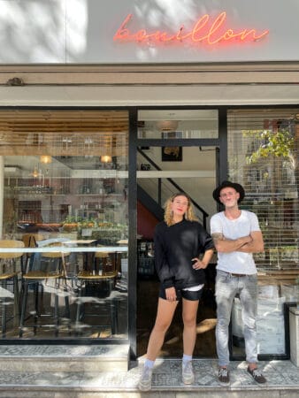 Owners Auregan Dean and Mathieu Zurcher at Bouillon restaurant and wine shop, photo by Annie Etheridge