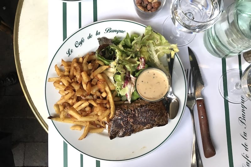 Steak frites at Café de la Banque, photo by Alexis Steinman