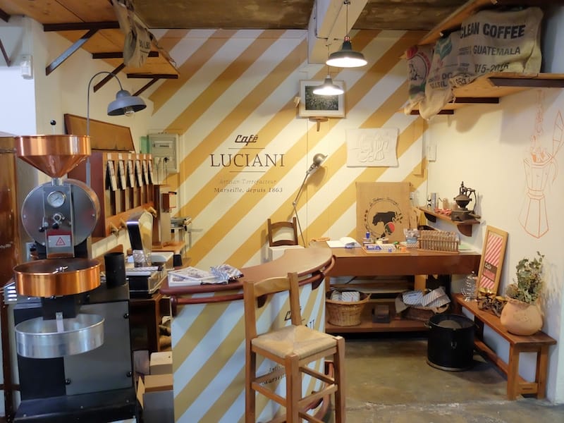 The on-site shop at Café Luciani’s roastery in the St. Just neighborhood, photo by Alexis Steinman