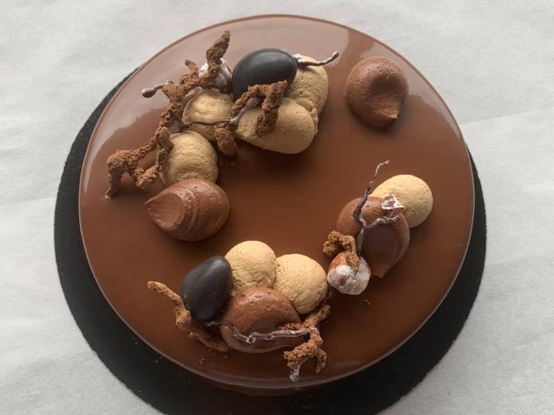 Oh Faon's Ding Ding Dong – chocolate ganache, mousse, and caramel loaded into a brownie and chestnut flour crust, photo by Oh Faon