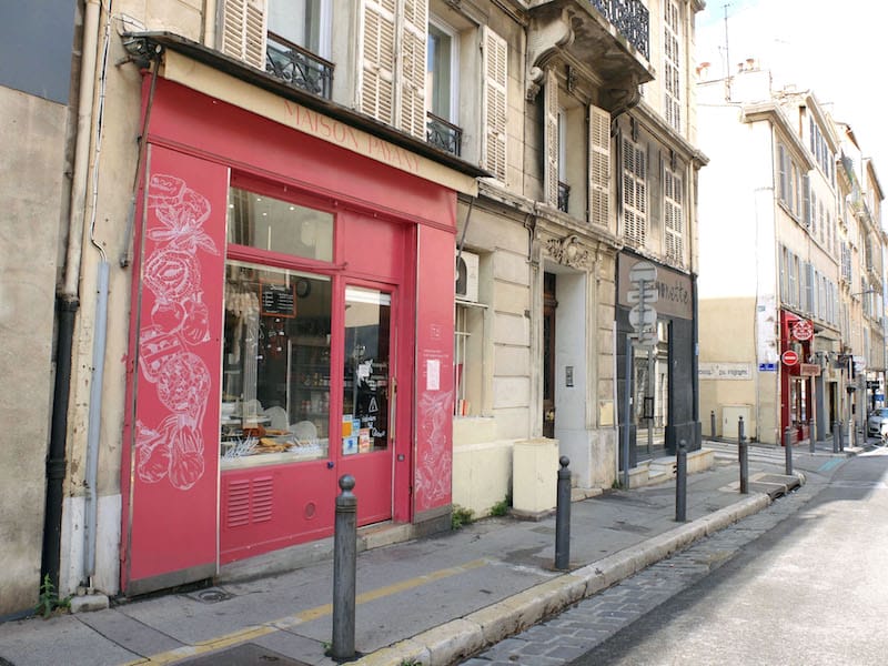 The new façade of Maison Payany in Marseille features a lovely logo of hand-drawn charcuterie and vegetables, photo by Alexis Steinman