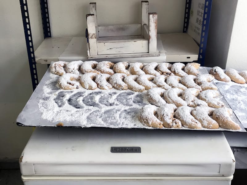 Cornes de gazelles, crescent-shaped almond cookies, at Pâtisserie Orientale Journo, photo by Alexis Steinman