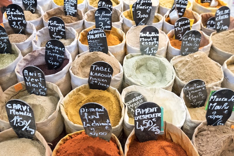 Spices from all over the Mediterranean on sale in Marseille, photo by Medi Musso marseille food spices