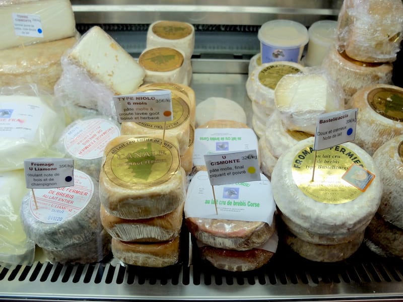 Part of the cheese selection at U Mio Paese, a Corsican deli in Marseille, photo by Alexis Steinman