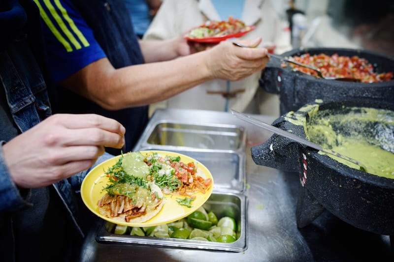 The assortment of salsas at Taquería Los Parados, photo by PJ Rountree