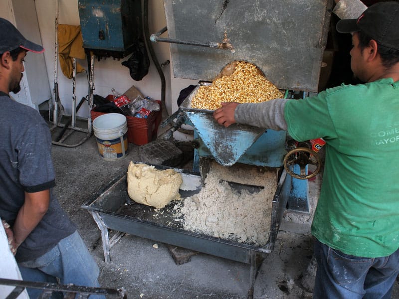 Corn being ground into masa, photo by Yigal Schleifer