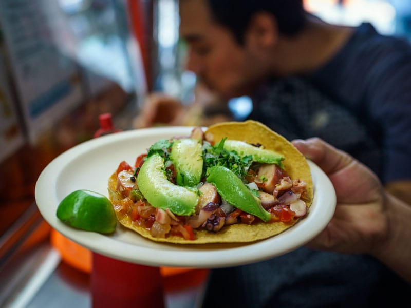 El Caguamo's octopus tostada, photo by PJ Rountree