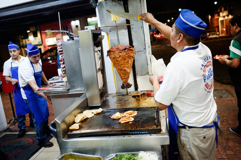 The vertical meat spit at Taquería Los Parados in Roma Sur, photo by PJ Rountree