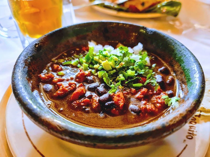 The sopa de frijoles con chorizo at Restaurante Taurino El Taquito, photo by Paco de Santiago