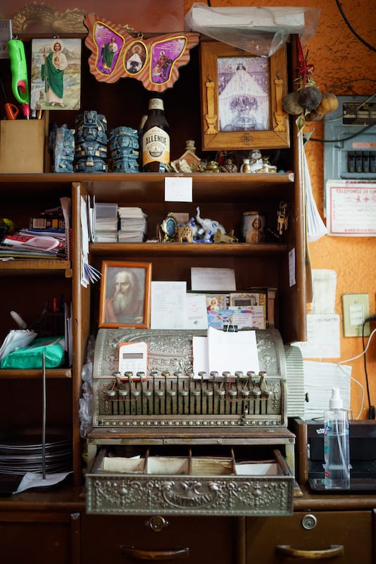 An old register at Cafe Allende, photo by PJ Rountree