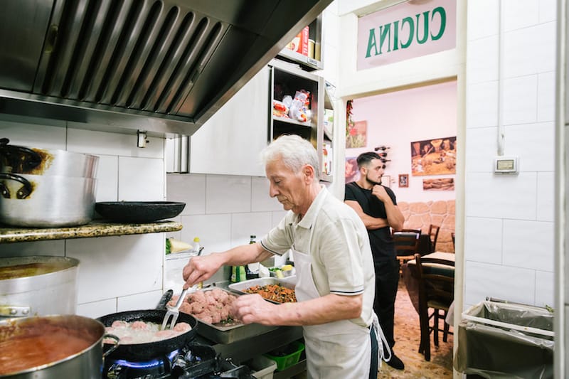 Vittorio Correale in the kitchen at his trattoria, Cucina da Vittorio, photo by Gianni Cipriano and Sara Smarrazzo