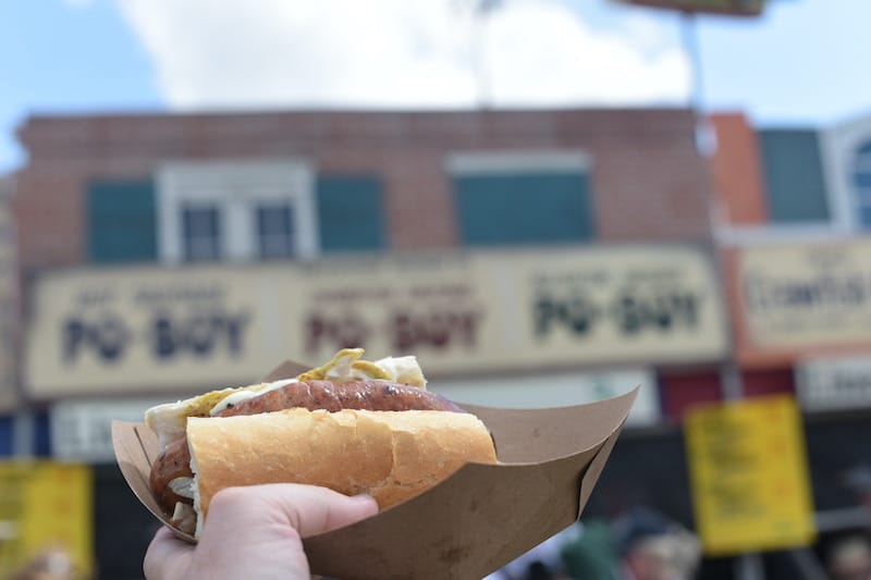 Vaucresson’s hot sausage po’boy, photo by James S Cullen