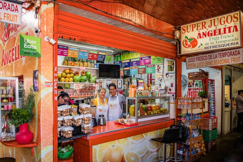 The stall of a juice vendor in one of Oaxaca’s markets, photo by Jalil Olmedo