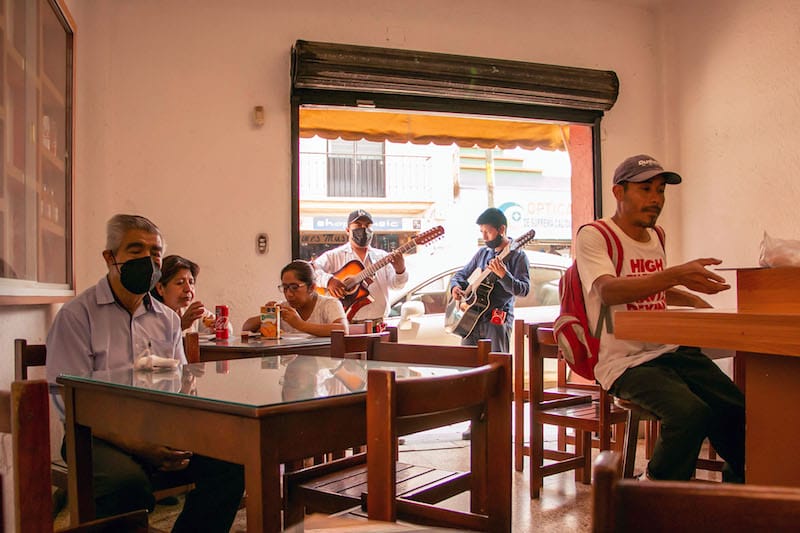 Customers dine at Tortas Oaxaqueñas in Oaxaca, photo by Jalil Olmedo