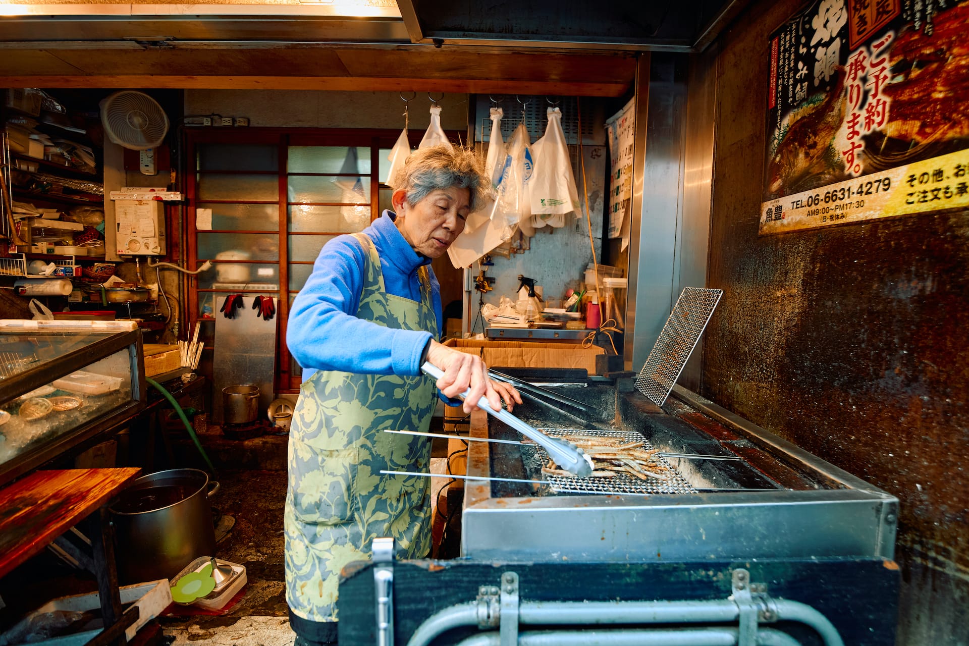 man grilling in Osaka