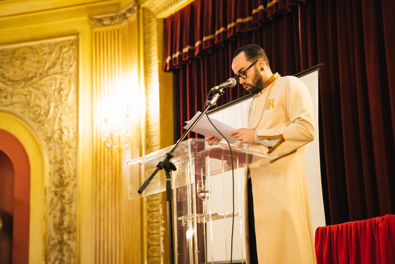 Honorary president João Faria speaks at the initiation ceremony for the Confraria da Rabanada, photo by André Henriques