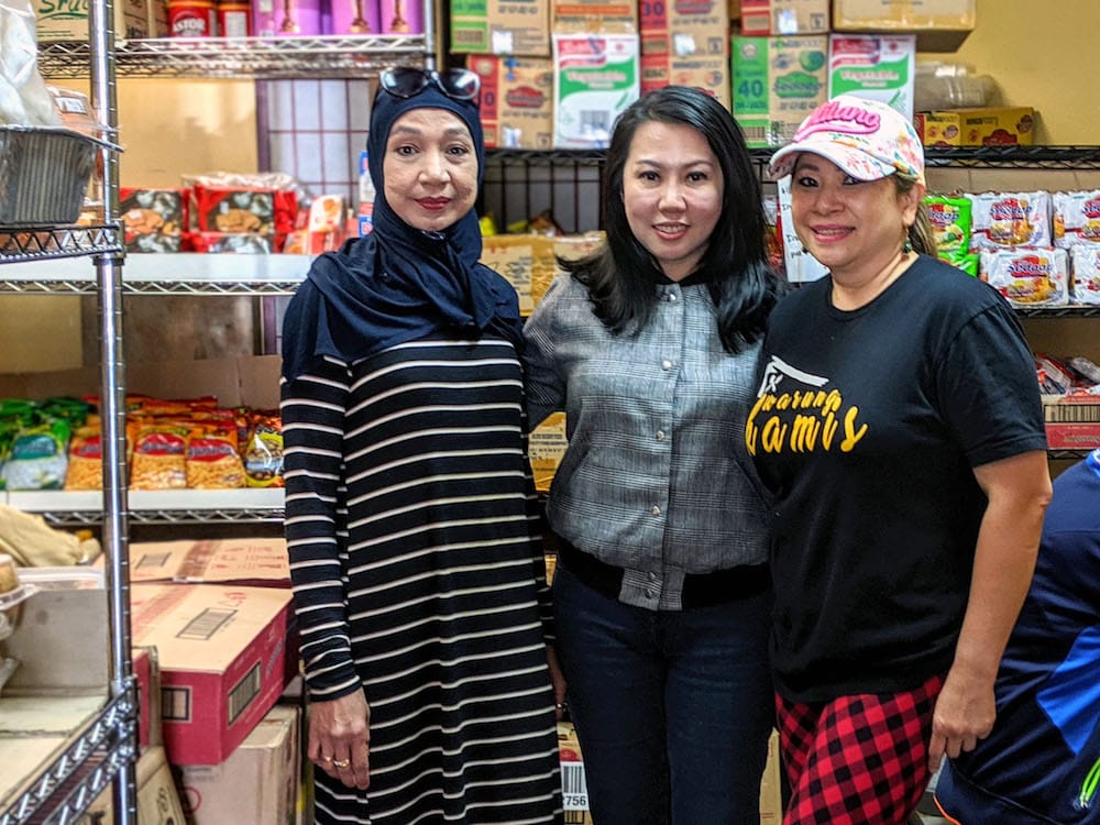 Chef Fitriyah Assegaf, shop owner Elvi Goliat, chef Viviane Chin (l-r) at Indo Java Groceries, photo by Jared Cohee