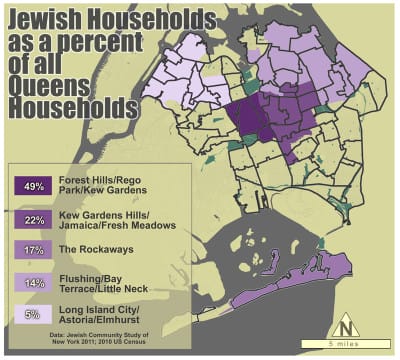 Queens' Jewish makeup, map by Sarah Khan