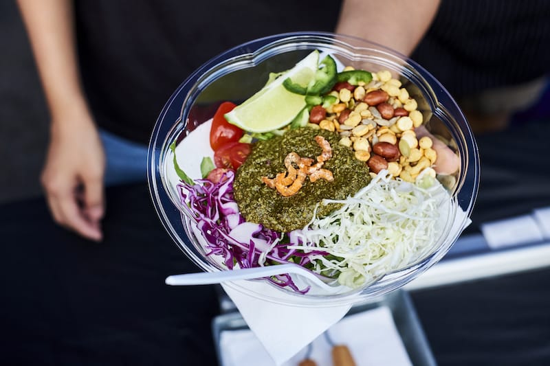 Hnin “Snow” Wai’s tea leaf salad at the Queens Night Market, photo by John Taggart