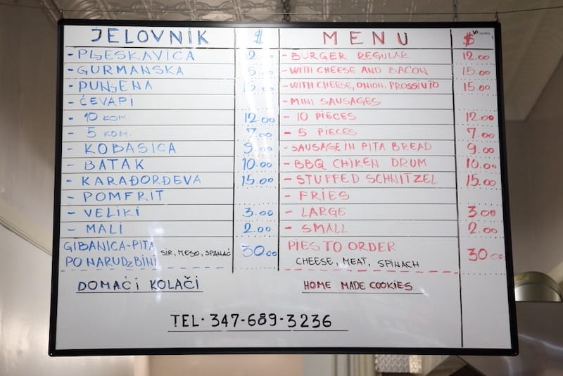 The menu board at Pera Ždera, photo by Dave Cook