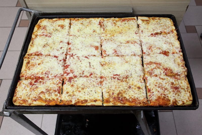 A pan pizza at Rose & Joe's Italian Bakery in Astoria, Queens, photo by Dave Cook